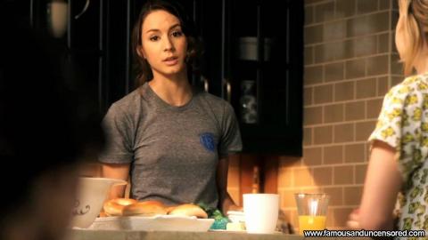 Troian Bellisario Pretty Stairs Kitchen Shirt Bra Posing Hot