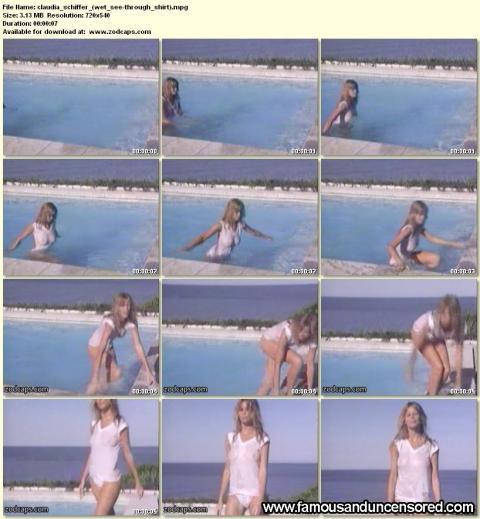Claudia Schiffer Wet See Through Pool Shirt Celebrity Cute